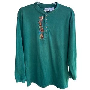 VTG Y2K Disney Store Tigger Embroidered Long Sleeve Henley T-Shirt Large Green